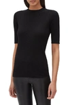 Lafayette 148 Fine Gauge Merino Skinny Rib Short-sleeve Sweater In Black