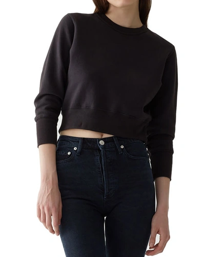 Agolde Shrunken Garment-dyed Cropped Sweatshirt In Black