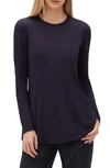 Lafayette 148 Lexia Crewneck Long-sleeve Featherweight Jersey Top In Ink