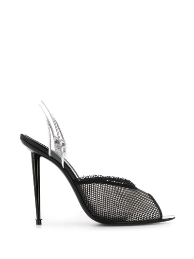 Tom Ford Metallic Leather, Pvc And Mesh Slingback Pumps In Black/pale Silver