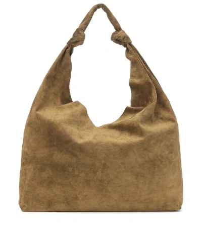 The Row Bindle Double-knots Suede Hobo Bag In Brown
