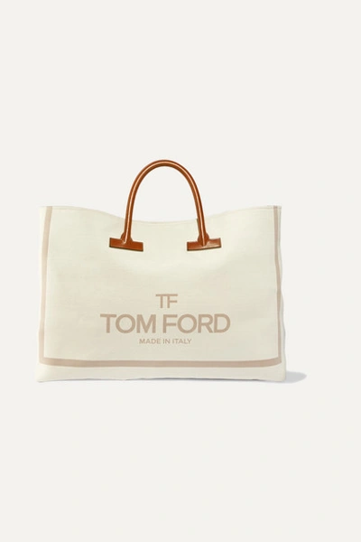 Tom Ford Large Printed Canvas And Leather Top-handle Tote Bag In Beige
