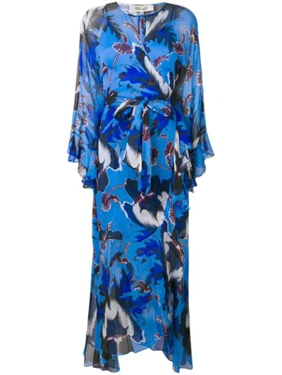 Diane Von Furstenberg Lizella Ruffled Floral-print Crepon Wrap Maxi Dress In Azure
