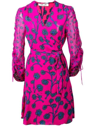 Diane Von Furstenberg Tamra Floral-print Long-sleeve Wrap Dress In Pink
