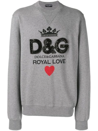 Dolce & Gabbana Crystal Embellished Logo Sweatshirt In Grey