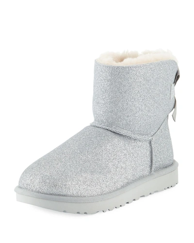 Ugg Mini Bailey Bow Sparkle Boots In Silver
