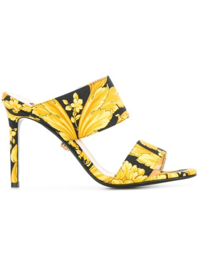 Versace Baroque-print Twill Mule Pump In Nero-oro