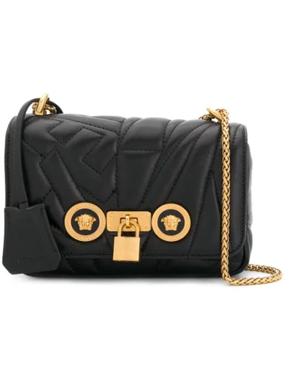 Versace Icon Small Quilted Napa Leather Crossbody Bag With Medusa Detail In Black