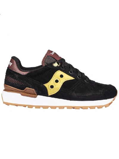 Saucony Shadow Black Suede And Golden Leather Sneaker In Nero