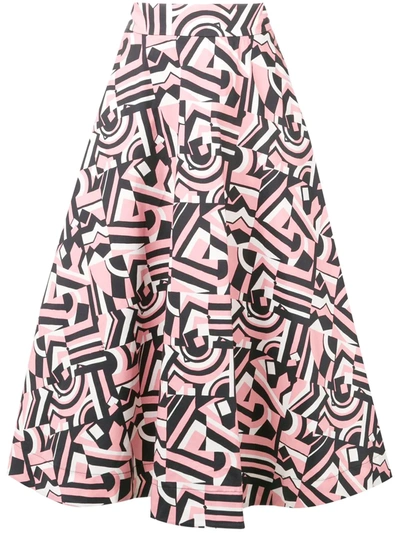 La Doublej Circle Cotton Blend Midi Skirt In Tetris
