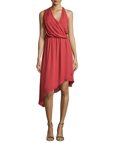 Haute Hippie Sleeveless Asymmetric Silk Dress, Red Rose