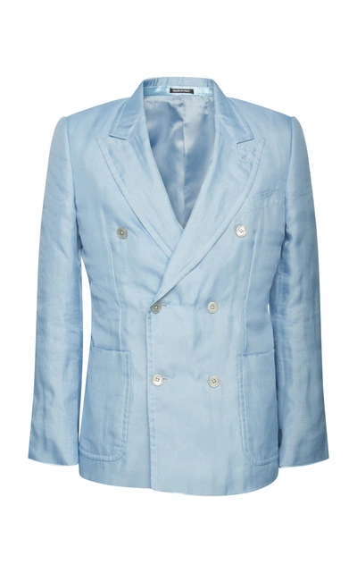 Alexander Mcqueen Double-breasted Silk-organza Blazer In Blue