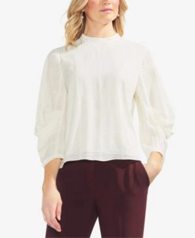 Vince Camuto Draped Tonal-plaid Top In Antique White