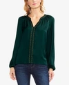 Vince Camuto Stud Detail Hammered Satin Blouse In Hunter