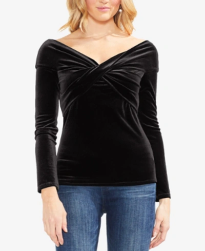 Vince Camuto Cross Front Stretch Velvet Top In Rich Black
