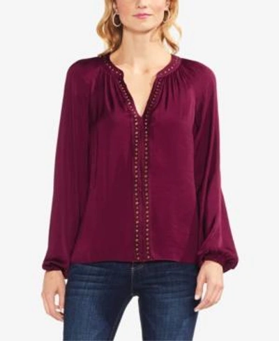 Vince Camuto Stud Detail Hammered Satin Blouse In Manor Red