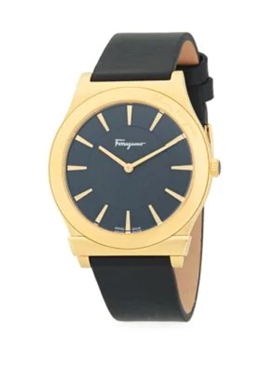Ferragamo Logo Stainless Steel & Leather-strap Watch In Gold