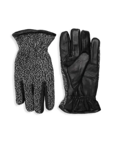 Surell Men's Knit Leather Gloves In Black