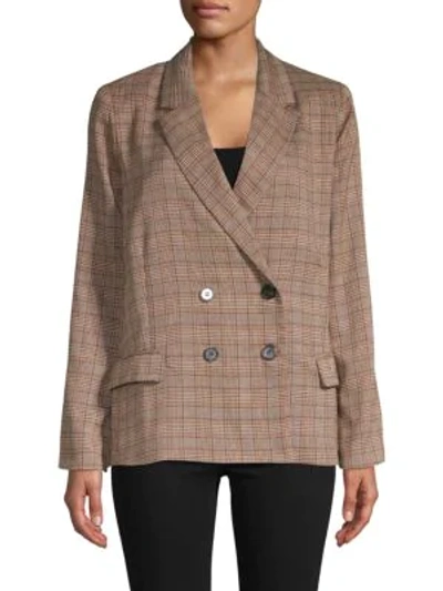 Lucca Couture Blake Double-breasted Plaid Blazer In Brown Plaid