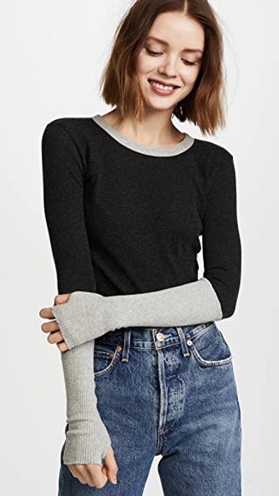 Enza Costa Cuffed Crew Neck Top In Charcoal
