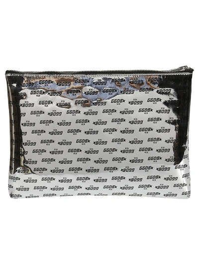 Golden Goose Printed Logo Clutch In Silver Embossed