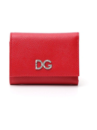 Dolce & Gabbana Bejeweled Logo Wallet In Red