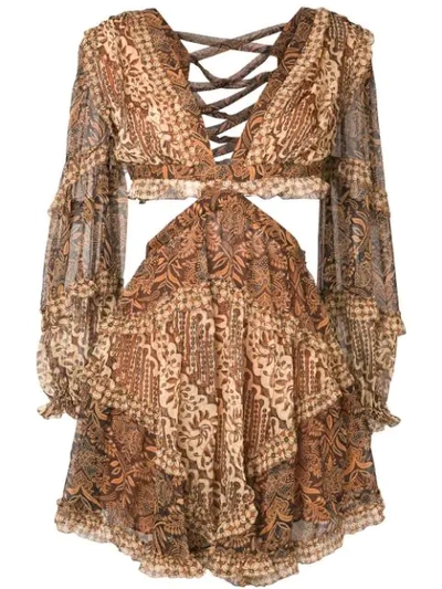 Zimmermann Tali Batik Cut Out Dress - Brown