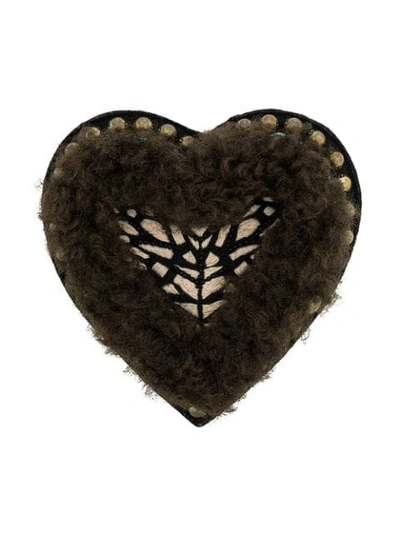 Yves Salomon Meteo Textured Heart Brooch In Brown