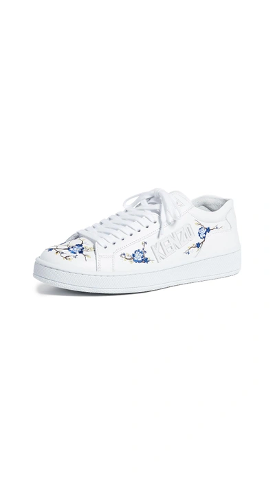Kenzo Leather Sneakers With Embroidered Flowers In White