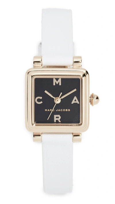 Marc Jacobs Vic Leather Watch In White/gold