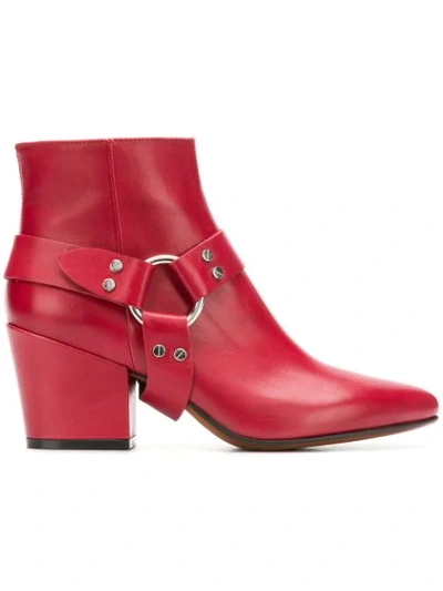 Buttero Red Leather Ankle Boots