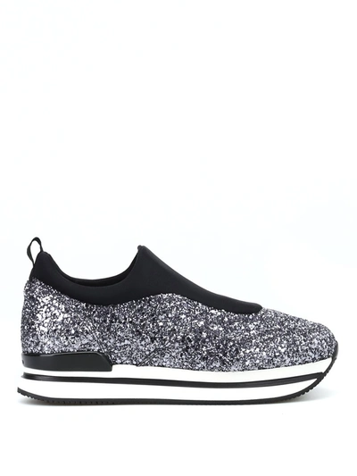 Hogan H222 Scuba And Metallic Glitter Slip-ons In Metallic