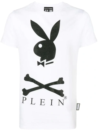 Philipp Plein X Playboy Crystal Logo T-shirt In White