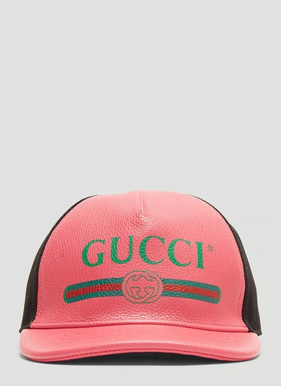 Gucci Logo Print Leather Trucker Cap In Pink