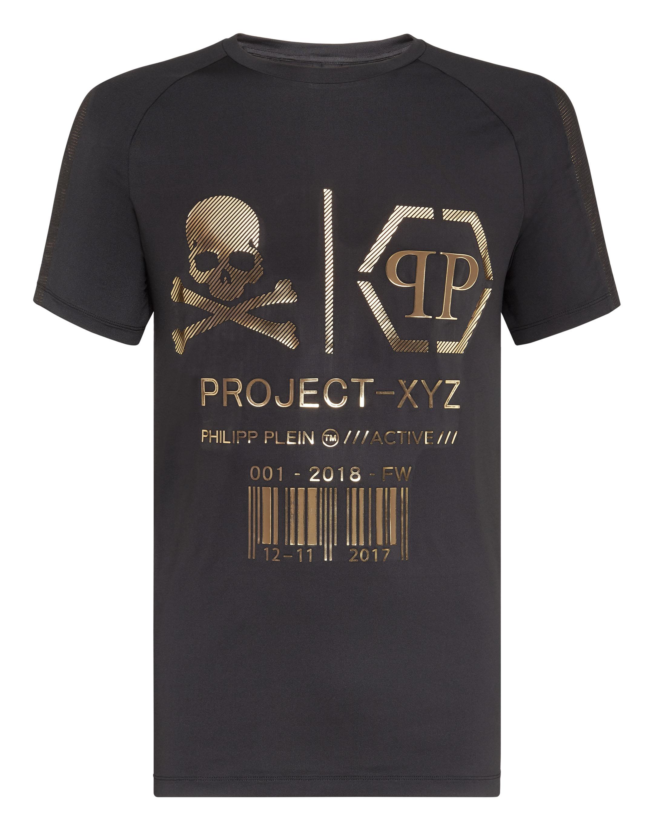 Philipp Plein T-shirt Round Neck Ss Xyz Logos In Black / Gold | ModeSens