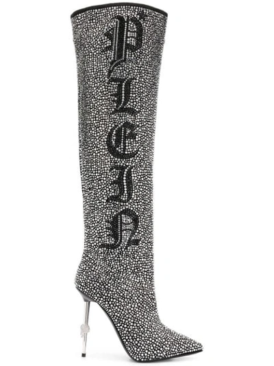 Philipp Plein Boots Hi-heels Overknees Crystal In White