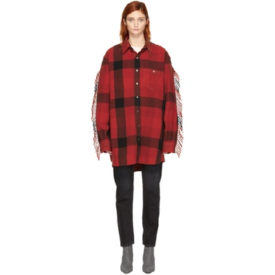 Vetements Oversized Fringed Checked Wool-blend Flannel Shirt In Red