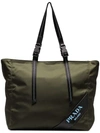 Prada Green Logo Embossed Nylon Tote Bag
