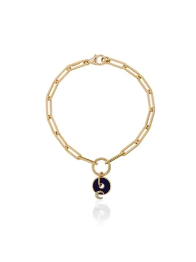 Foundrae 18k Yellow Gold Blue Crescent Classic Fob Clip Chain Diamond Bracelet