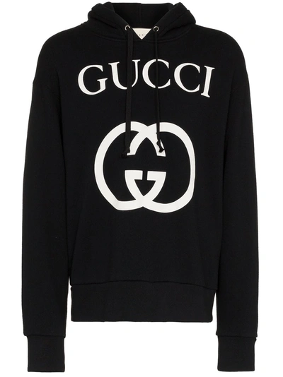 Gucci Interlocking G Logo Cotton Hoodie - Black