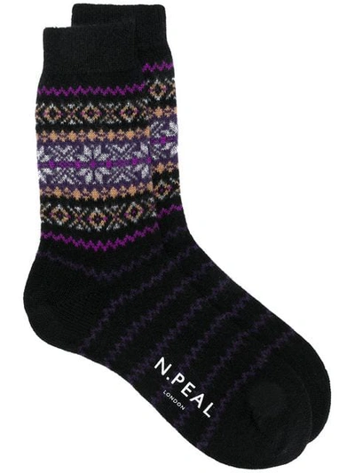 N•peal N.peal Snowflake Fairisle Socks - Black