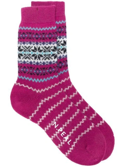 N•peal Snowflake Fairisle Socks In Pink