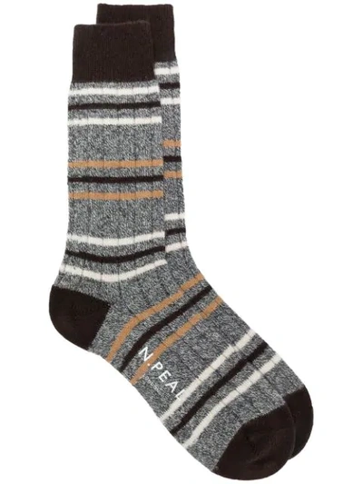 N•peal Striped Long Socks In Grey