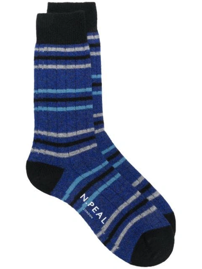 N•peal Striped Long Socks In Blue