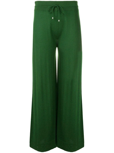 Barrie Lace Trim Wide Leg Joggers - Green