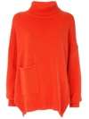 Tibi Patch Pocket Turtleneck Sweater In Red