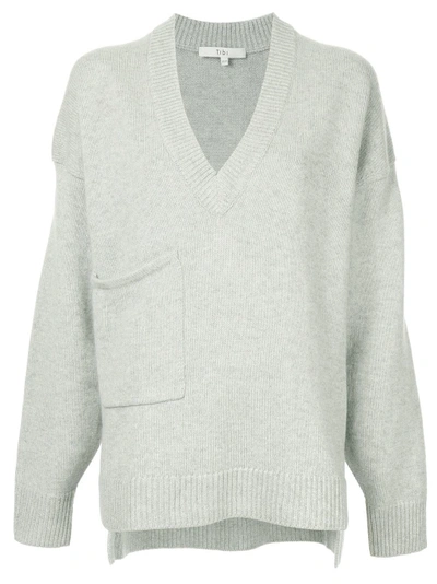 Tibi Oversized Asymmetric Cashmere Sweater In Light Gray