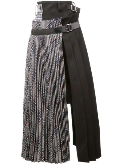 Sacai Pleated Wrap Around Midi Skirt In Blue