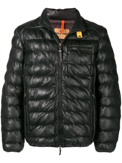 Parajumpers Padded Leather Jacket In Black