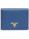 Prada Logo-plaque Folding Wallet In Blue